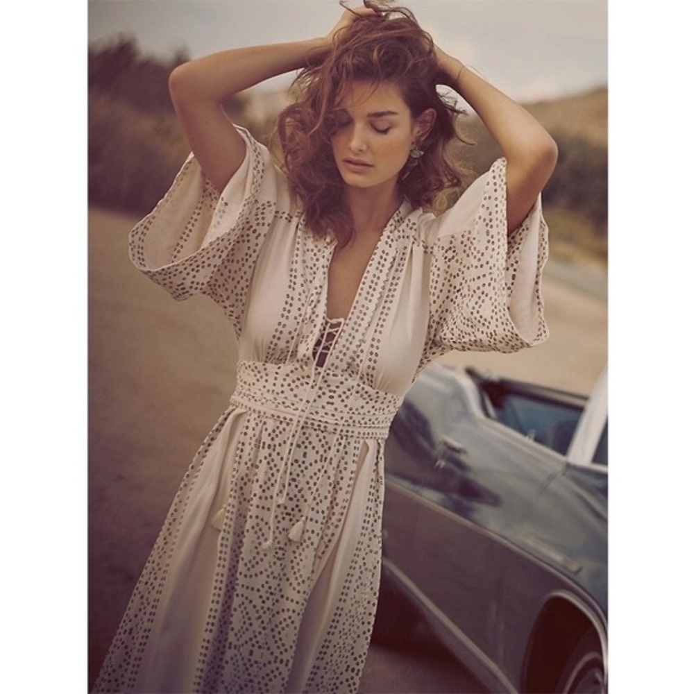 Free People Modern Kimono Boho Maxi Dress, Cream